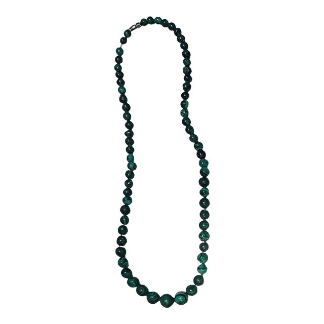Vintage Hand Strung All Malachite Necklace 22" For Sale