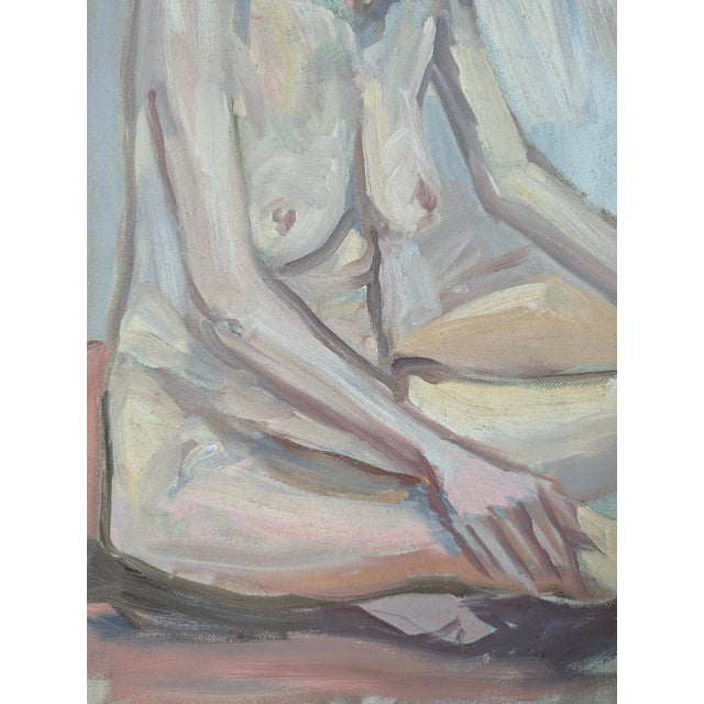 Peach Vintage Original Impressionist Nude Painting on Canvas For Sale - Image 8 of 14