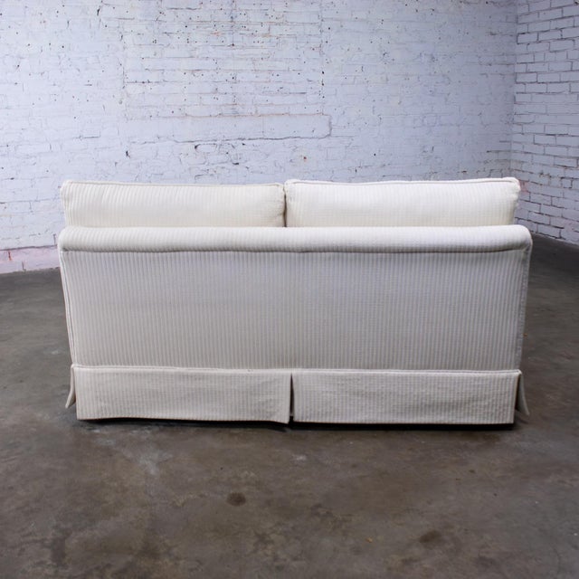 Late 20th Century MCM to Modern Slipper Style Loveseat or Armless Sofa Off White Textured Stripe Upholstery For Sale - Image 12 of 18