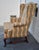 Brown Vintage Queen Anne Wingback Chair Mahogany Cabriole Leg Striped Tapestry Floral For Sale - Image 8 of 15