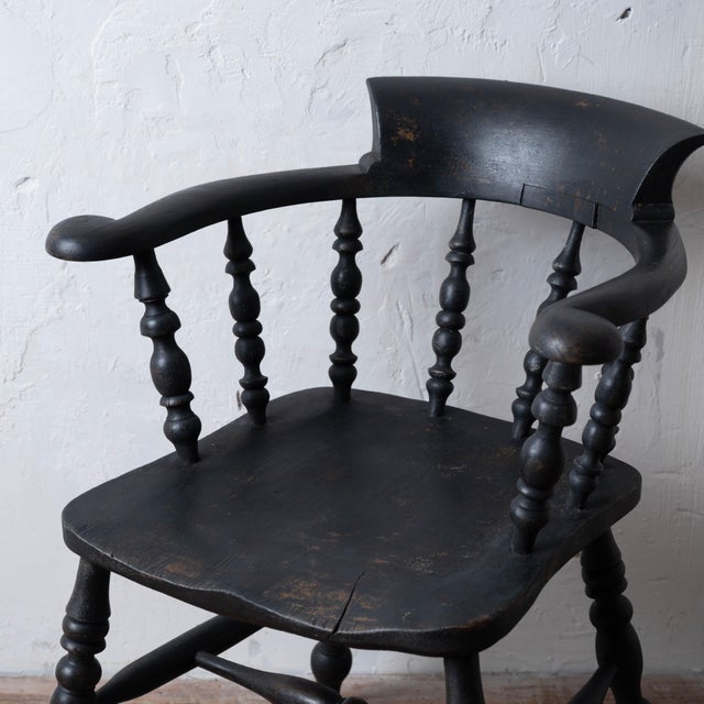 Victorian Captain's Chair in Black, c.1880 For Sale - Image 3 of 18