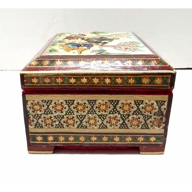 Vintage Persian Khatam Handcrafted Inlaid Wooden Micro Jewelry Trinket Box For Sale - Image 10 of 12