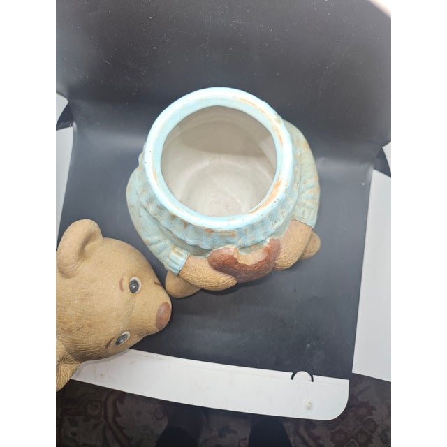 1970s Vintage Teddy Bear Blue Sweater Ceramic Cookie Jar by Merlot Poppytrail For Sale - Image 5 of 6