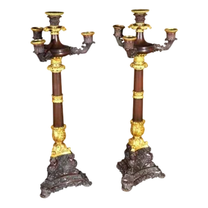 19th Century French Empire Gilt Doré Bronze Empire Candelabras - a Pair