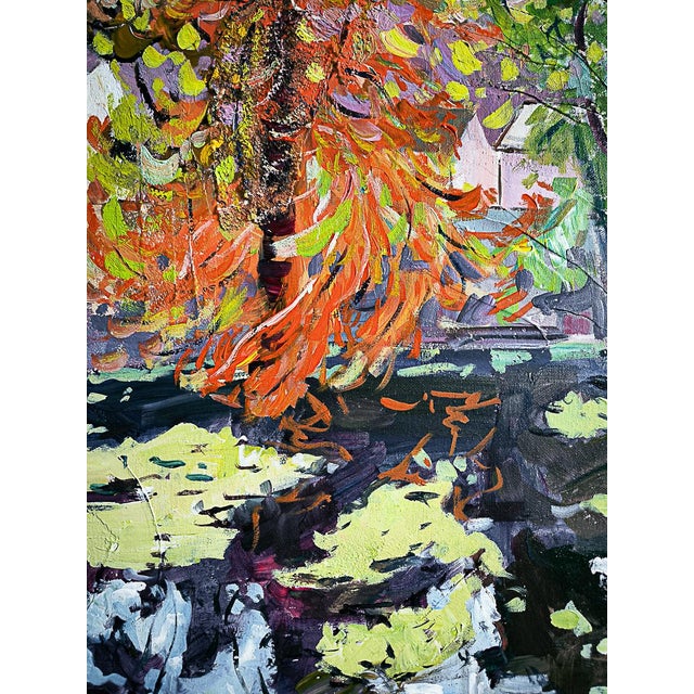 This captivating work depicts a vibrant autumnal landscape with masterful control of color and texture. The trees, painted...