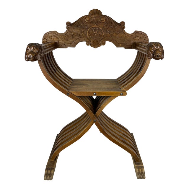 Florentine Renaissance Savonarola Chair in Carved Wood For Sale