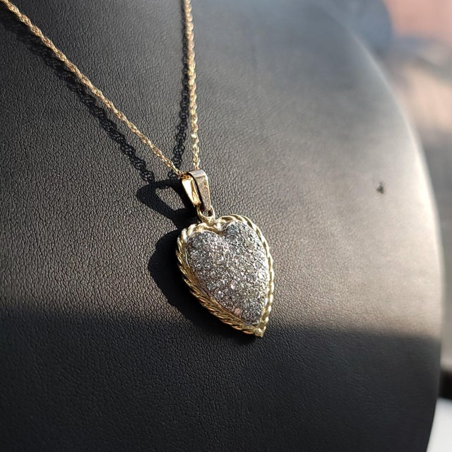 Diamond Encrusted Heart Pendant with Rope Outline Necklace For Sale - Image 4 of 4