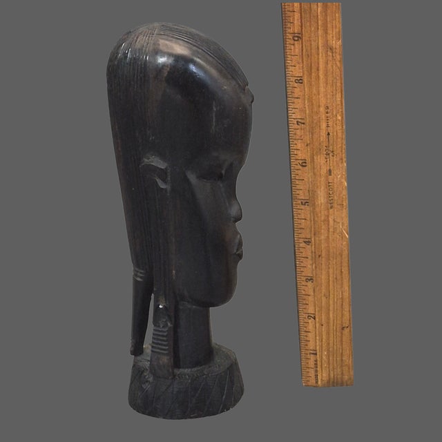 Mid 20th Century Vintage Hand Carved Iron Wood Tribal African Bust Sculpture For Sale - Image 5 of 7