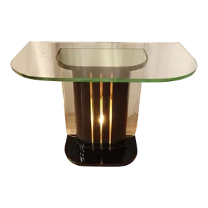 1930s American Deco Black Console With Glass Fins and Top