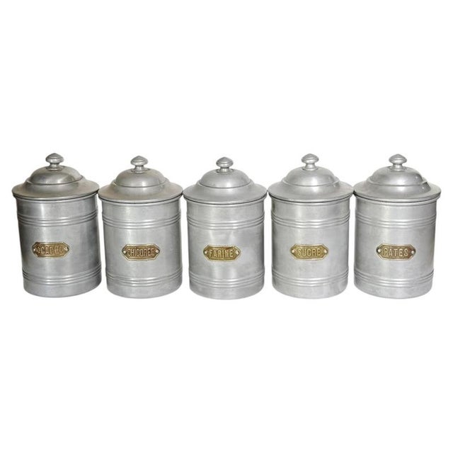 Provincial French Aluminium Kitchen Canisters, 1950s, Set of 6 For Sale - Image 17 of 17
