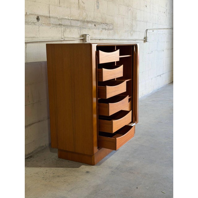 1960s Teak Tambour Door Highboy Dresser Cabinet by Bernhard Pedersen Denmark Mid-Century 1960s For Sale - Image 5 of 10