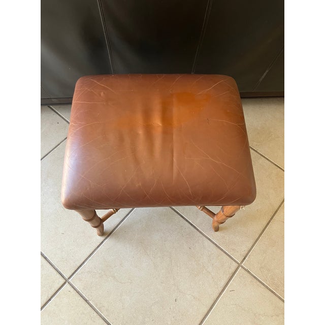 1970s Vintage Rattan Leather Bench For Sale - Image 5 of 6