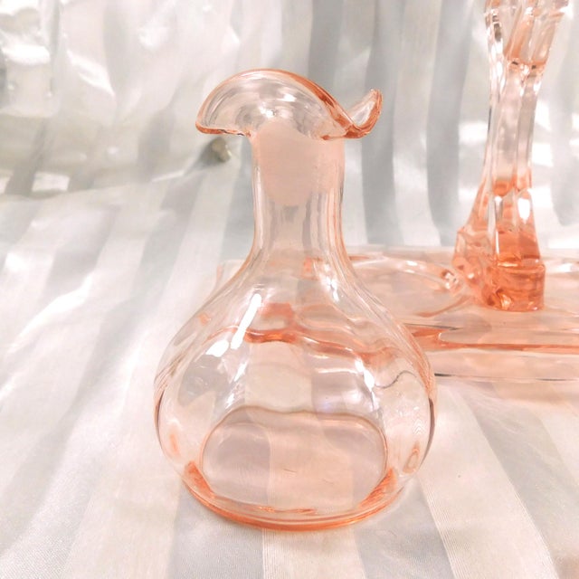 1960s Pink Glass Perfume Bottle Set, Vanity Jar or Condiment Jar Five Piece Set For Sale - Image 4 of 7