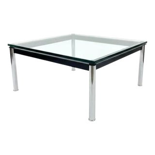 Cassina Signed Lc10-P Low Le Corbusier Glass Coffee Cocktail Table For Sale