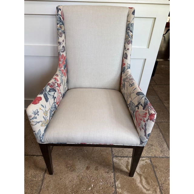 Beautiful Americana-inspired reupholstered Restoration Hardware Leigh Dining Armchairs.