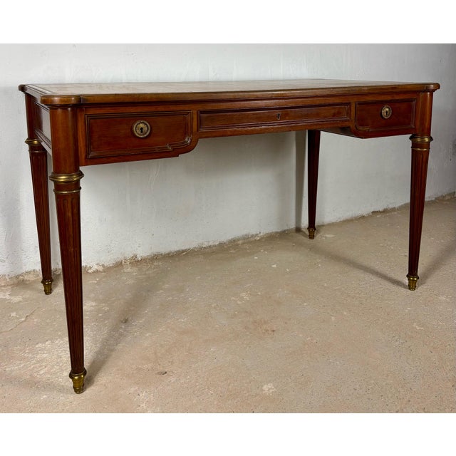 Elegant Early 20th Century Writing Desk With Brass Details and Three Drawers For Sale - Image 4 of 14
