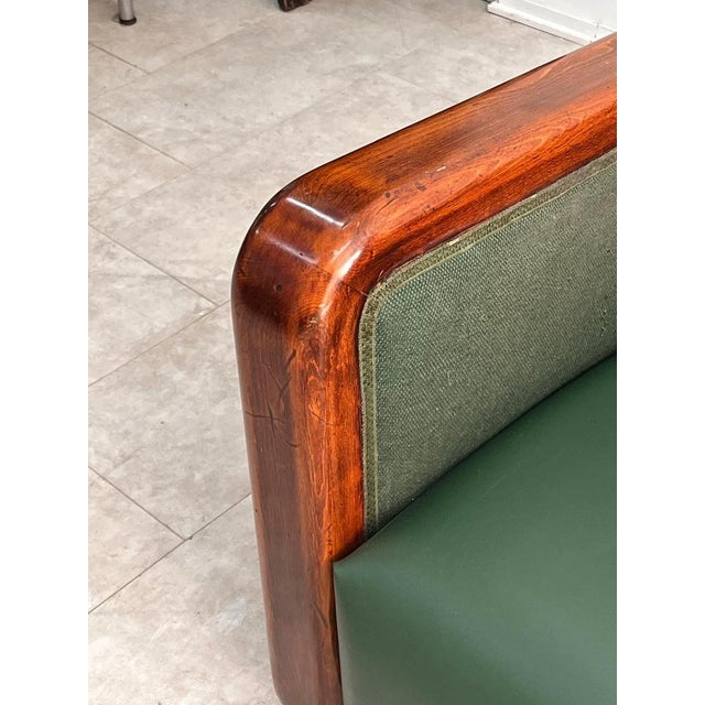 Large Vintage Art Deco Italian Club Chair in Burl Walnut and Green Fabric, 1930s For Sale - Image 11 of 18