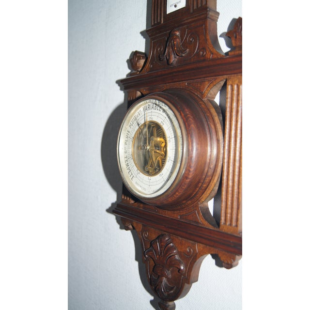 Wood Early 20th Century French Weather Station, Barometer, Thermometer With Open Dial For Sale - Image 7 of 12