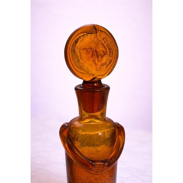 Vintage Swedish Amber Figural Art Glass Decanter by Erik Höglund for Boda, 1950s For Sale - Image 6 of 8