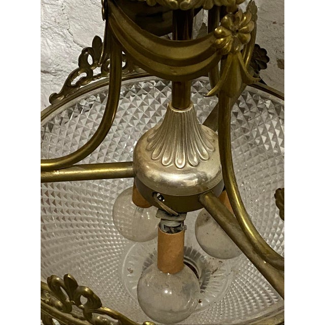 Metal Vintage Neo-Classical Style Metal & Faceted Glass Chandelier For Sale - Image 7 of 7
