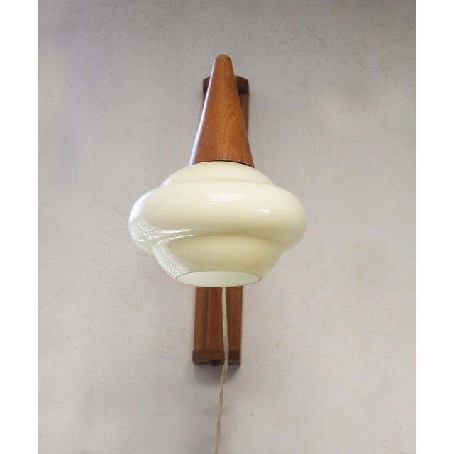 Mid-Century Modern Mid-Century Wooden and Opaline Glass Wall Light, Czechoslovakia, 1960s For Sale - Image 3 of 11