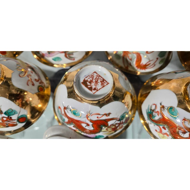 Jingdezhen Gold Gilt Dragon Phoenix Porcelain Set (14-Piece) – Mid-20th Century China For Sale - Image 12 of 13