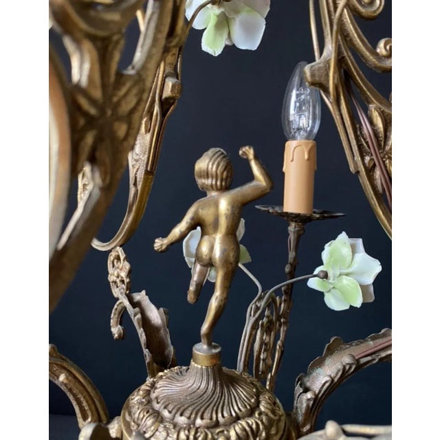 Antique Chandelier with Ceramic Roses, 1960s For Sale - Image 12 of 13
