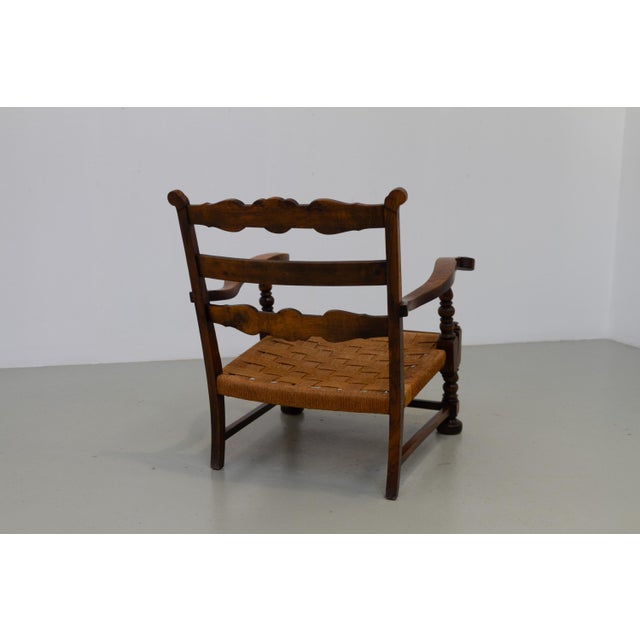 Wood Danish Art Nouveau Lounge Chair in Oak and Papercord, 1930s For Sale - Image 7 of 18