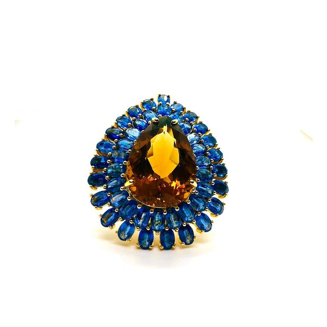 Bochic “Orient” Vintage Kyanite and Citrine Ring Set In 18K White Gold & Silver For Sale - Image 12 of 13
