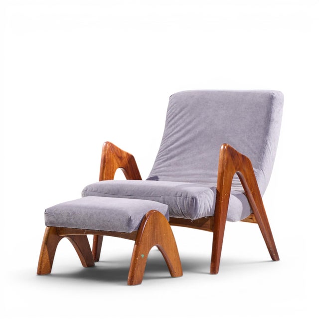 Mid-Century Modern Adrian Pearsall for Craft Associates 705-Cw Mid Century Walnut Lounge Chair With Ottoman For Sale - Image 3 of 9