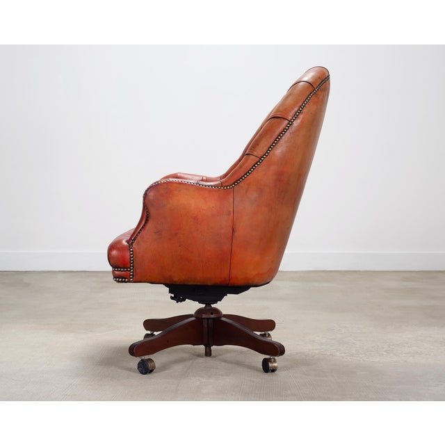 Chesterfield-Style Tufted Leather Executive Swivel Desk Chair For Sale In Sacramento - Image 6 of 18