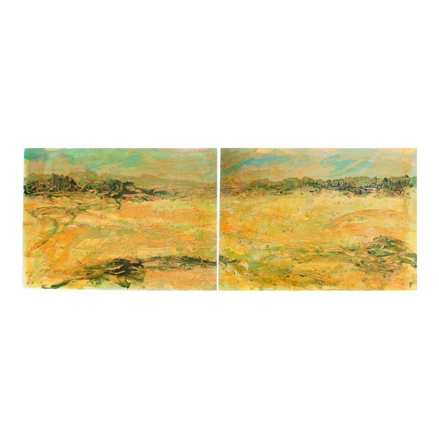 S1980s “Savannah” Abstract Acrylic Landscape Diptych by Harry Hilson For Sale