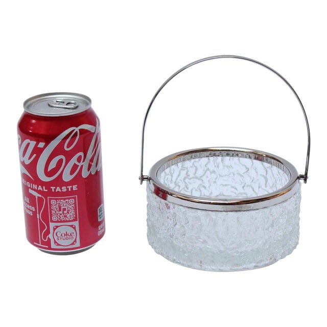 Cut crystal bowl with silver-plated handle and rim (ca. 1940s, USA). Versatile piece serving as a bonbon/candy dish, ice...