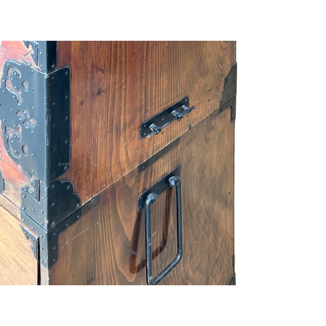 Vintage Brown Wood Black Hardware Accent Stack Tansu Chest Cabinet For Sale In San Francisco - Image 6 of 10