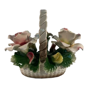 Large Vintage Italian Capodimonte Ceramic Rose Basket