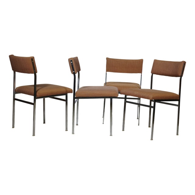 Mid-Century Chairs in Chrome and Fabric, 1970s, Set of 4 For Sale