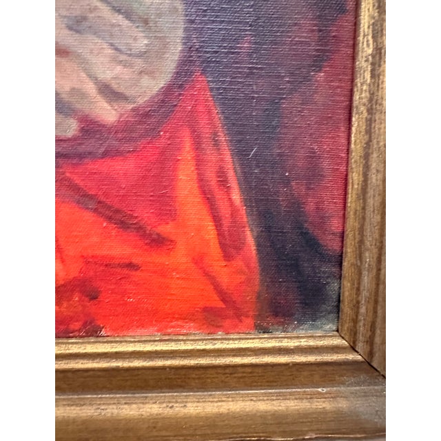 Stunning Mid Century Modern MCM Figurative Portrait Painting of Young Woman Unsigned For Sale - Image 10 of 14
