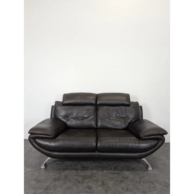 Vintage Black Leather Sofa For Sale - Image 5 of 6