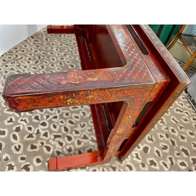 Chinoiserie Coffee Table, Hand Carved Lacquer, French, 1940s For Sale - Image 15 of 18