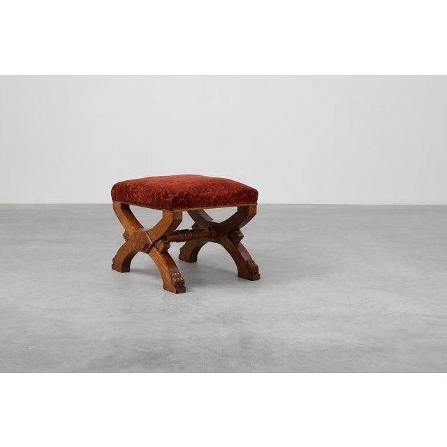19th Century Gothic Revival Flemish Oak Footstool, Belgium For Sale - Image 4 of 15