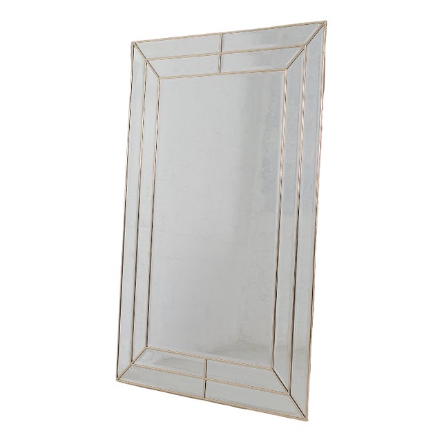 Vintage Beveled Mirror with Brass Rim, 1970s For Sale