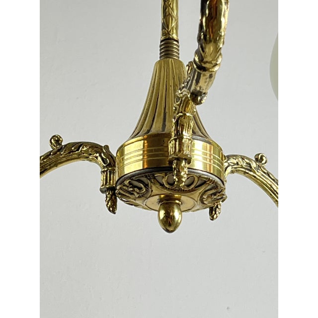Mid-Century 3-Light Chandelier in Brass and Opaline Glass in the style of Stilnovo, 1950s For Sale - Image 9 of 12
