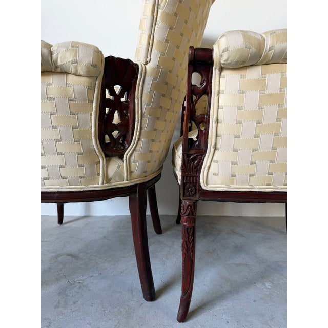 Vintage Regency Revival Carved Wood Armchairs – A Pair For Sale - Image 16 of 17