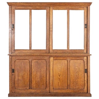 Large English Glazed Oak Butler's Pantry Cabinet, 19th Century For Sale
