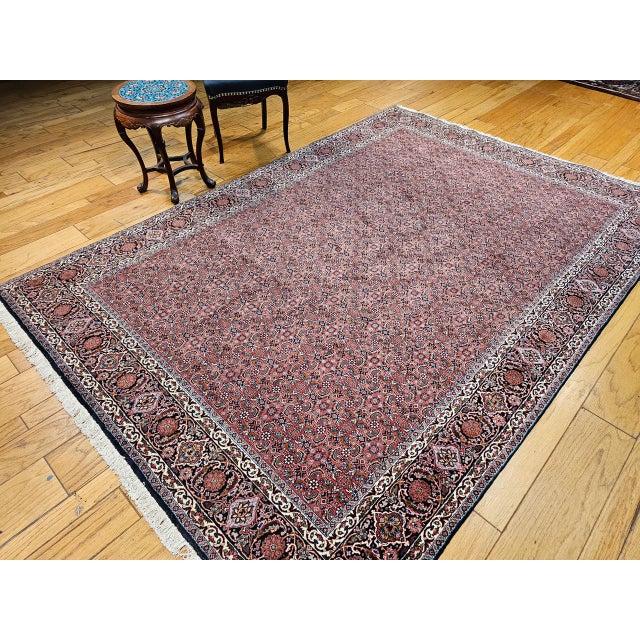 Vintage Persian Bidjar Rug, Hand-Knotted Wool, Allover Herati Geometric Pattern, Red & Navy, 7x10 For Sale - Image 10 of 18