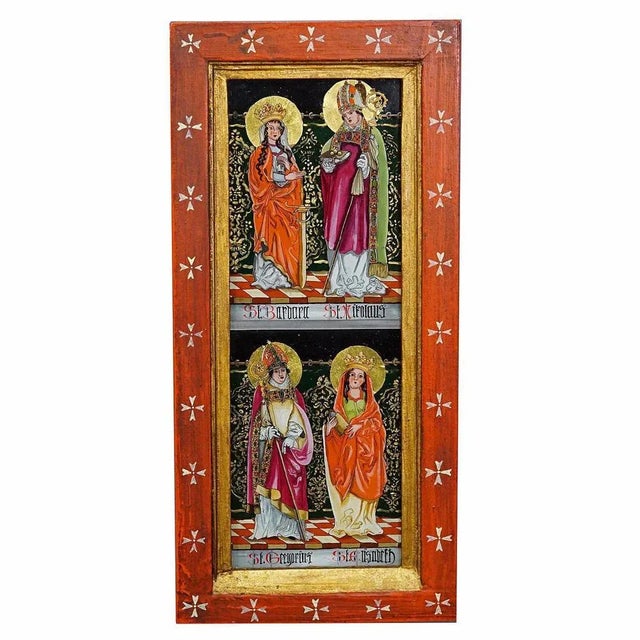 Antique Oil Painting with Four Saints, Germany ca. 1920s A great antique painting depicting the saints St. Elisabeth, St....
