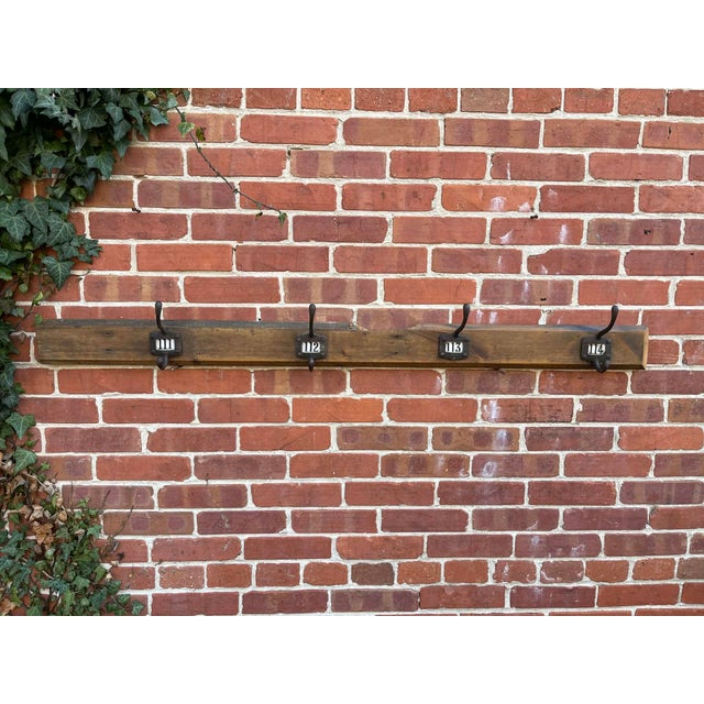 Brown Antique English Yellow Pine Cast Iron Wooden Coat Rail 1890s For Sale - Image 8 of 8