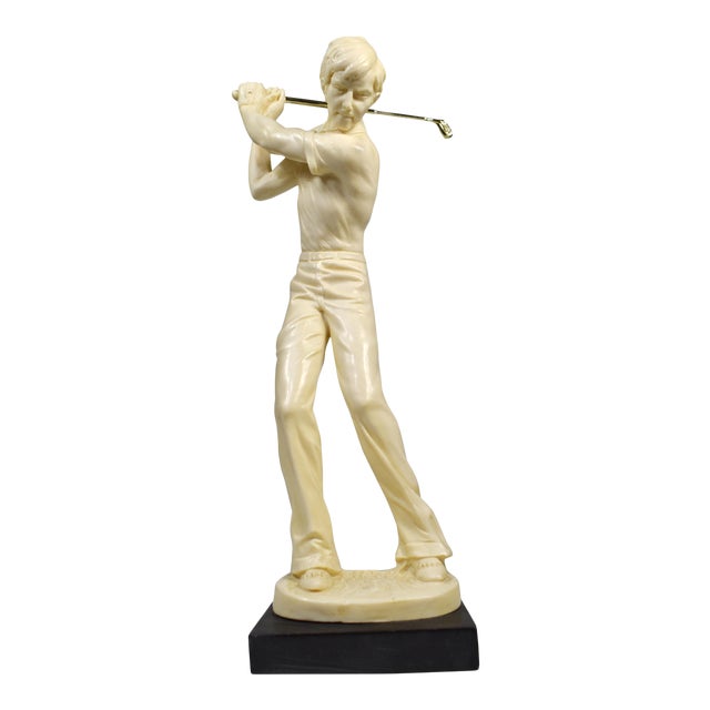 イタリア製 ゴルフ アート ART 2点 蚤の市 ヴィンテージ Italy Mid 20th Century Italian Asantini Golfer on Marble Base