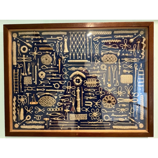 An exceptional mid-century maritime seamanship knot board displaying an impressive 142 individually numbered examples of...