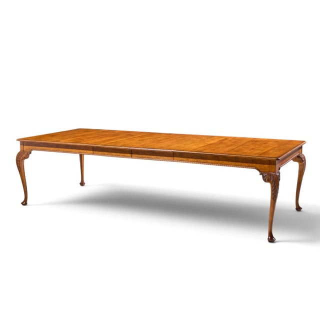 Baker Furniture Stately Homes Queen Anne Walnut Expanding Dining Table With 3 Leaves For Sale - Image 14 of 17